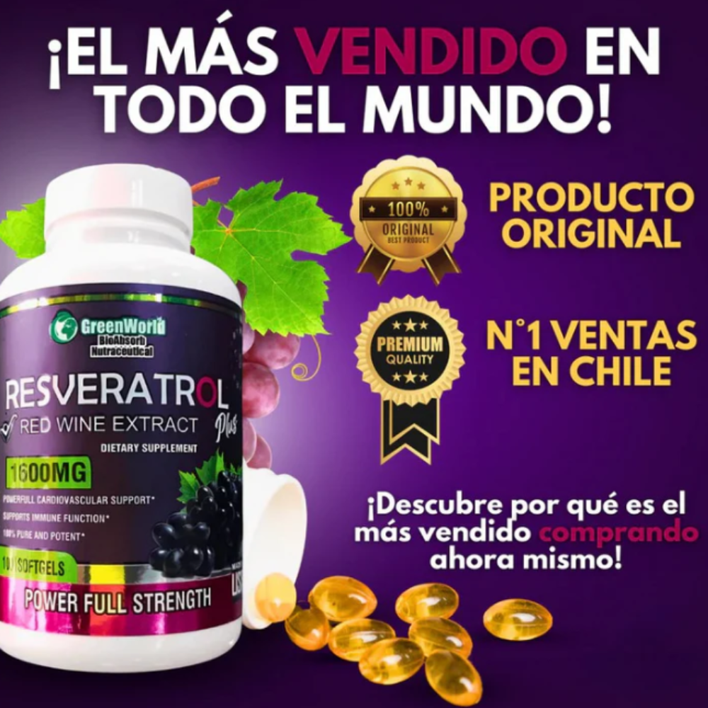 RESVERATROL® - 60 Capsulas Antienvejecimiento - 😱OFERTA EXCLUSIVA😱