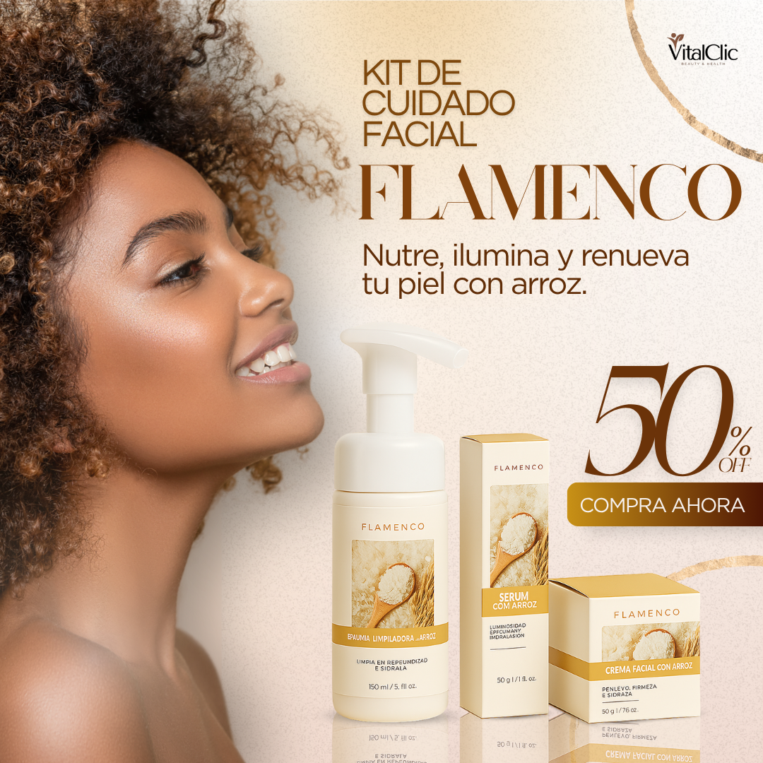 Kit De Cuidado Facial - Linea Flamenco Arroz (Limpiador + Sérum + Crema) 😍50% DE DESCUENTO😍